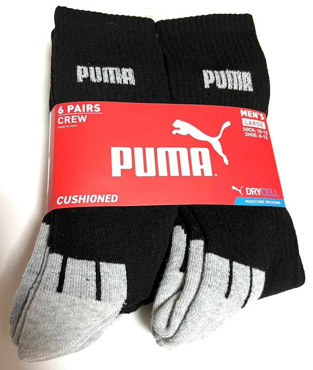 Puma Men's Cushioned Crew Socks 6 Pairs Drycell Shoe Size 8-12 Moisture  Wicking | eBay