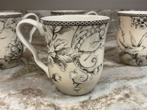 222 Fifth Coffee Mug Set Of 4 Adelaide Antique White 14 oz. Set Of 4. Bird. New. - Picture 4 of 12
