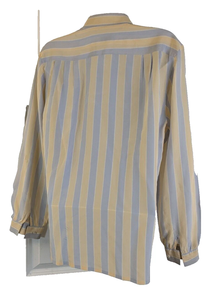 LANVIN 女式丝绸衬衫,黄色和灰色垂直条纹,尺寸 44/XL — 第 2/4 张图片