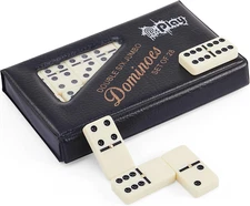 Jumbo Classic Dominoes Double 6 Game Set，Ivory 28Pcs Domino Set in Poatable PVC