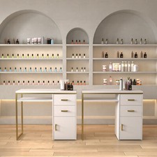 38" Office Desk Manicure Nail Drewers Table Spa Salon Cabinet Station Pink/White