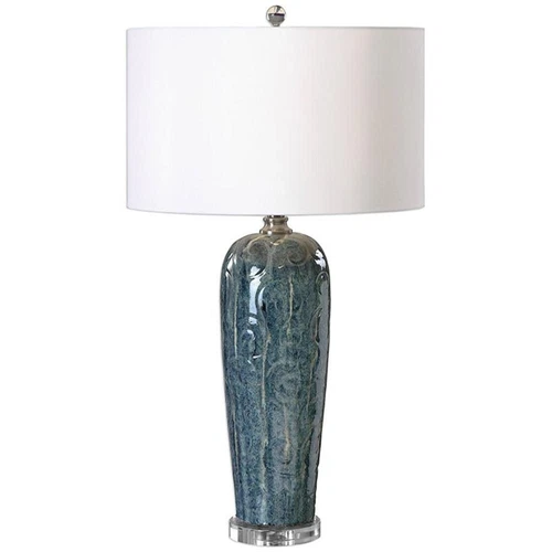 Uttermost Maira Contemporary Crystal and Metal Table Lamp in Blue/Silver Ivory - Picture 1 of 3