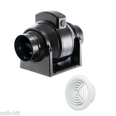 Manrose MF100T Inline Dunstabzugshaube mit Timer 100mm/4'' + weißes Ansauggitter