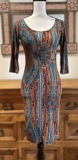 H&H Multicolor Paisley 3/4 Sleeve Body Con Scoopneck Midi Dress New Sz S