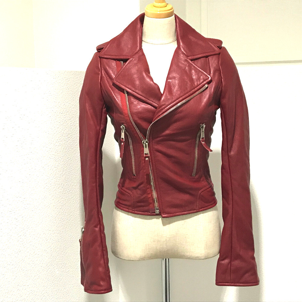 BALENCIAGA 256302 Women's Riders Jacket Leather Red | eBay