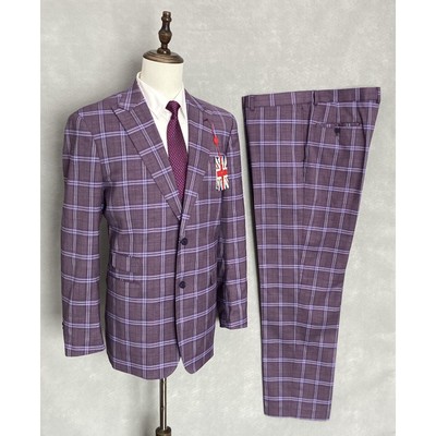 English Laundry Men's 46 Long 39x31 2-Piece Suit Purple Window Pane NEW