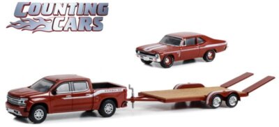 CHEVROLET Silverado + Tailer + 1969 Nova Yenko  - burgundy - Greenlight 1:64