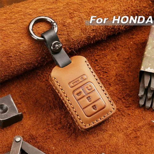 For Honda Civic Accord CR-V Pilot Real Leather Car Remote Key Fob Case Cover Bag - Picture 3 of 10