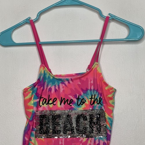 Justice Tankini Swim Top Girls Size 8 Pink Flip Sequin Bikini - Picture 4 of 5