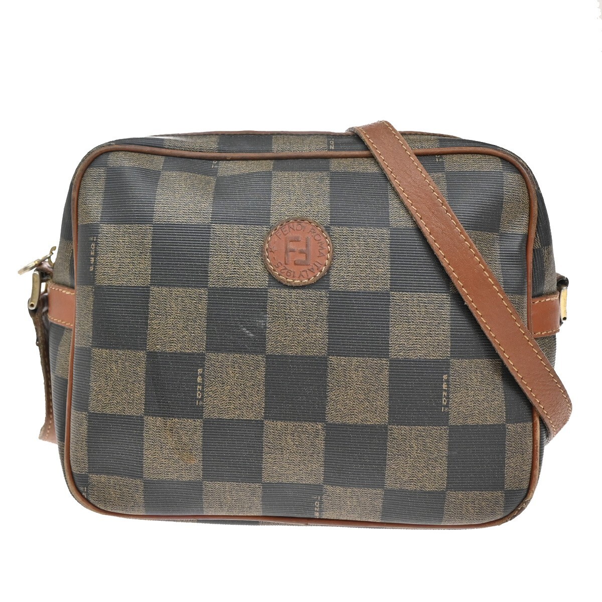 FENDI Logo Pequin Crossbody Shoulder Bag PVC Leather Brown GHW Italy 04YH428