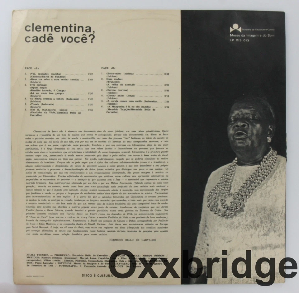 CLEMENTINA DE JESUS Cade Voce 1970  RARE BRAZIL SAMBA LP Afro Latin Gospel Soul - Image 2 of 3
