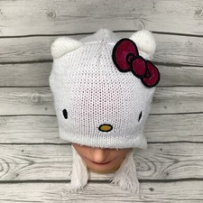 Hello Kitty Winter Knit Beanie Cap Pull on Hat with Tassels Girls Size 4-16