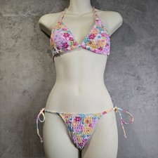 2 Piece Bikini Set Swimsuit Size X Small Triangle String Cheeky Multi Color