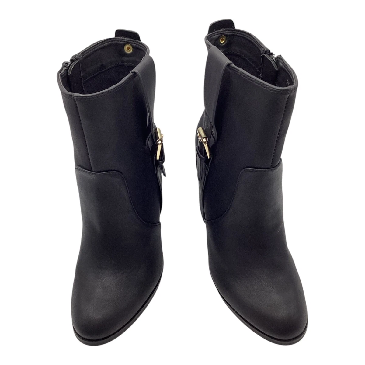 Anne Michelle Mujer Botines UK 4 Negro Imitación Cuero Bloque Hebilla Correa