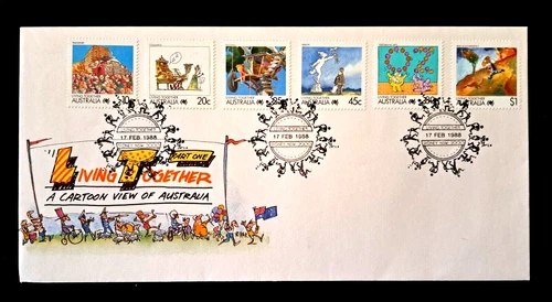 Australia Living Together Scott #s 1058 intermittent to 1078, FDC, Feb 17, 1988