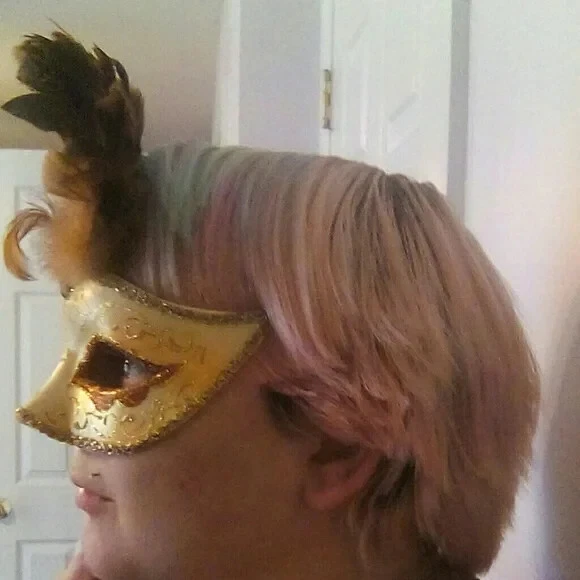 Renaissance Faire/Masquerade/Mardi Gras Hand Held Gold Mask - Image 4 of 4