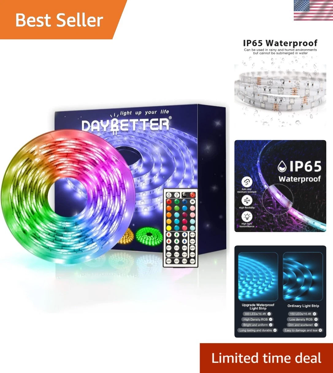 Versatile 16.4ft LED Strip Lights - Waterproof & Remote-Controlled Home Decor