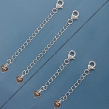 2 Sterling Silver Lobster Claw Clasp Heart Tag Curb Chain Extenders 1.3" / 2.3"