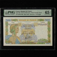 1941-43 France Banque De France 500 Francs Pick#95b PMG 65 EPQ Gem UNC
