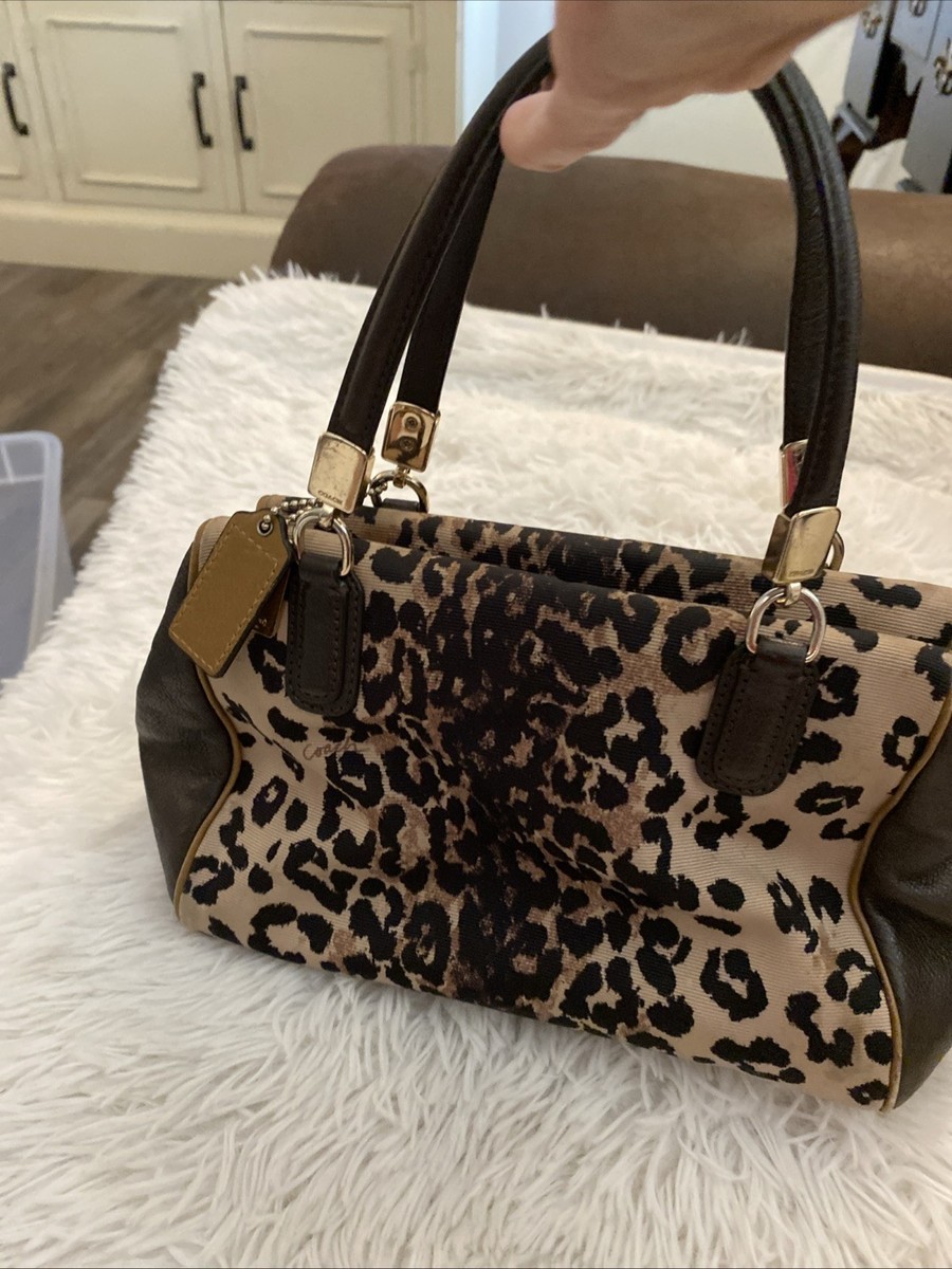 Coach Madison Mini Tote Bag With Leopard Print Brown Black