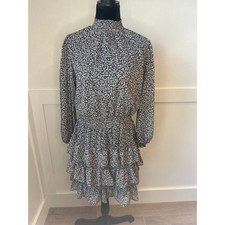 MSK Womens Black Floral Mock Neck Ruffle Tiered Mini Dress Size L