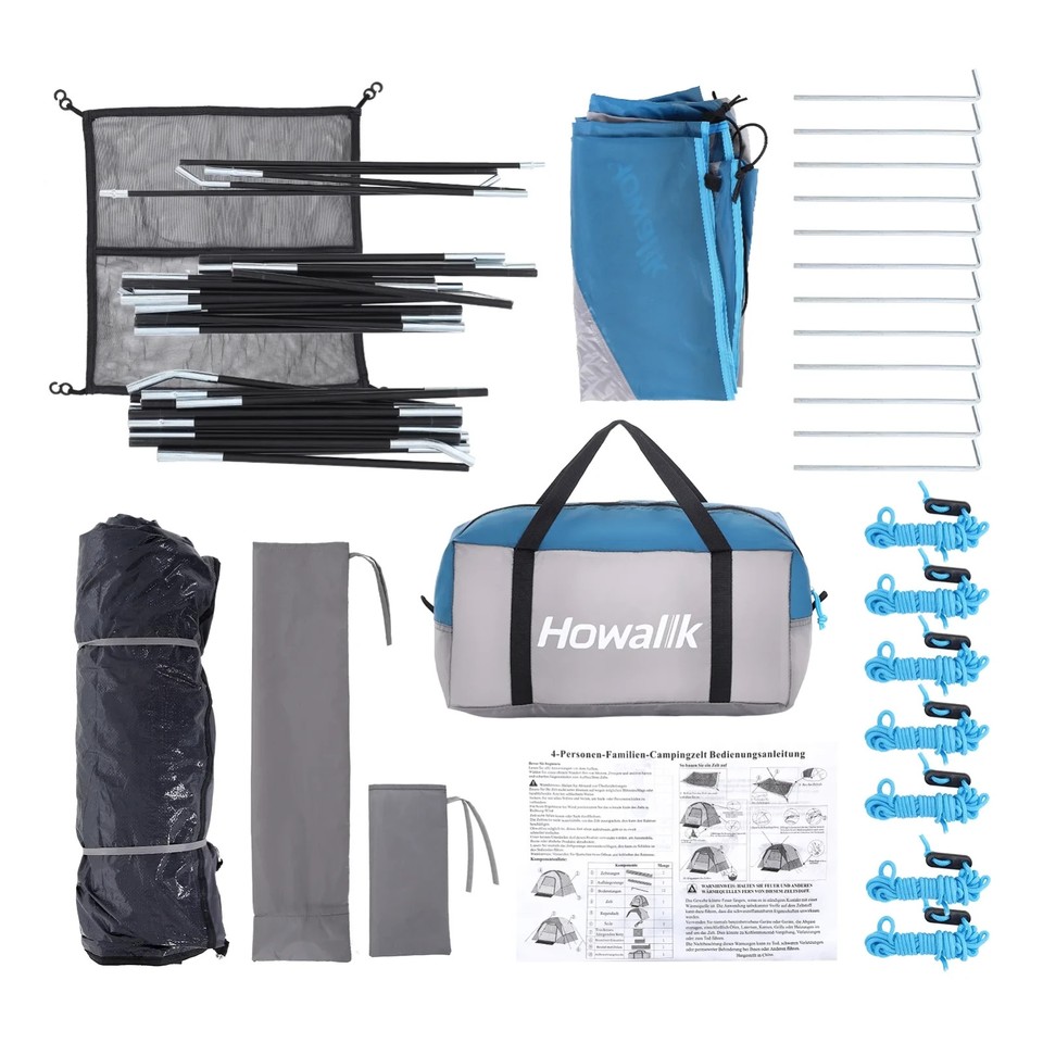 Tenda da Campeggio 4 Persone, Impermeabile e Antivento con Telo Esterno Rimovibile, Design Cabina Spaziosa, Ideale per Famiglie e Carpfishing, Blu, 298 x 158 x 132 cm