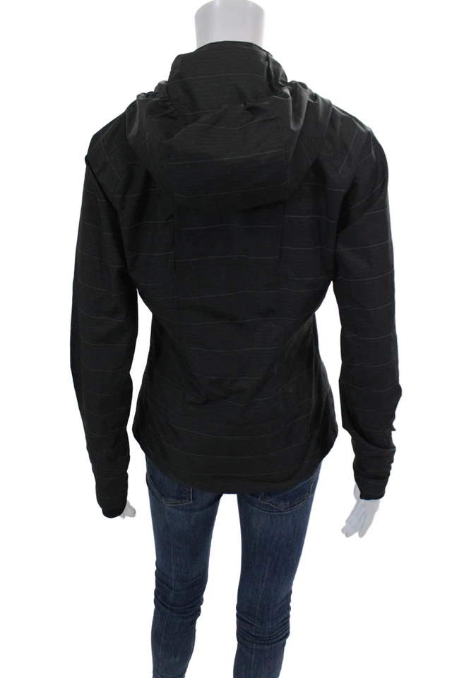 Chaqueta deportiva Athleta para mujer con capucha manga larga cremallera completa negra a rayas talla XS Foto 3 de 4