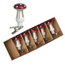 Image of Set of Six Glass Toadstool Clip on Christmas Tree Decorations by Heaven Sends