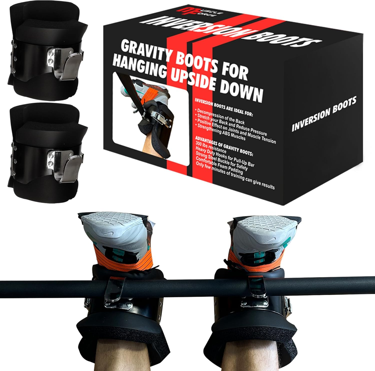 Gravity Inversion Boots with Safety Lock, 3Cm Foam Padding (Pair