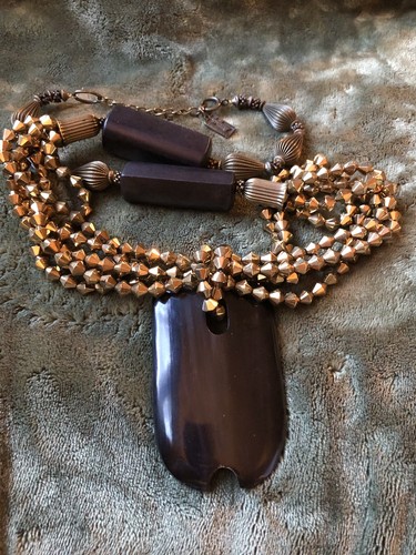 10270 Anthony Alexander Runway Couture Bronze & Gold Beads Black Lucite Necklace