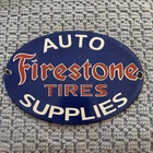 VINTAGE PORCELAIN FIRESTONE TIRES ENAMEL SIGN 8X5.5 INCHES
