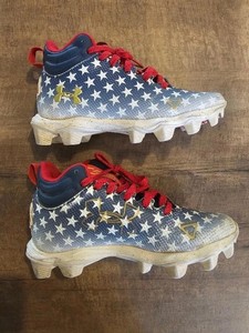 Boys Under Armour Kids Spotlight Franchise Football Cleats size 1.5Y White Blue