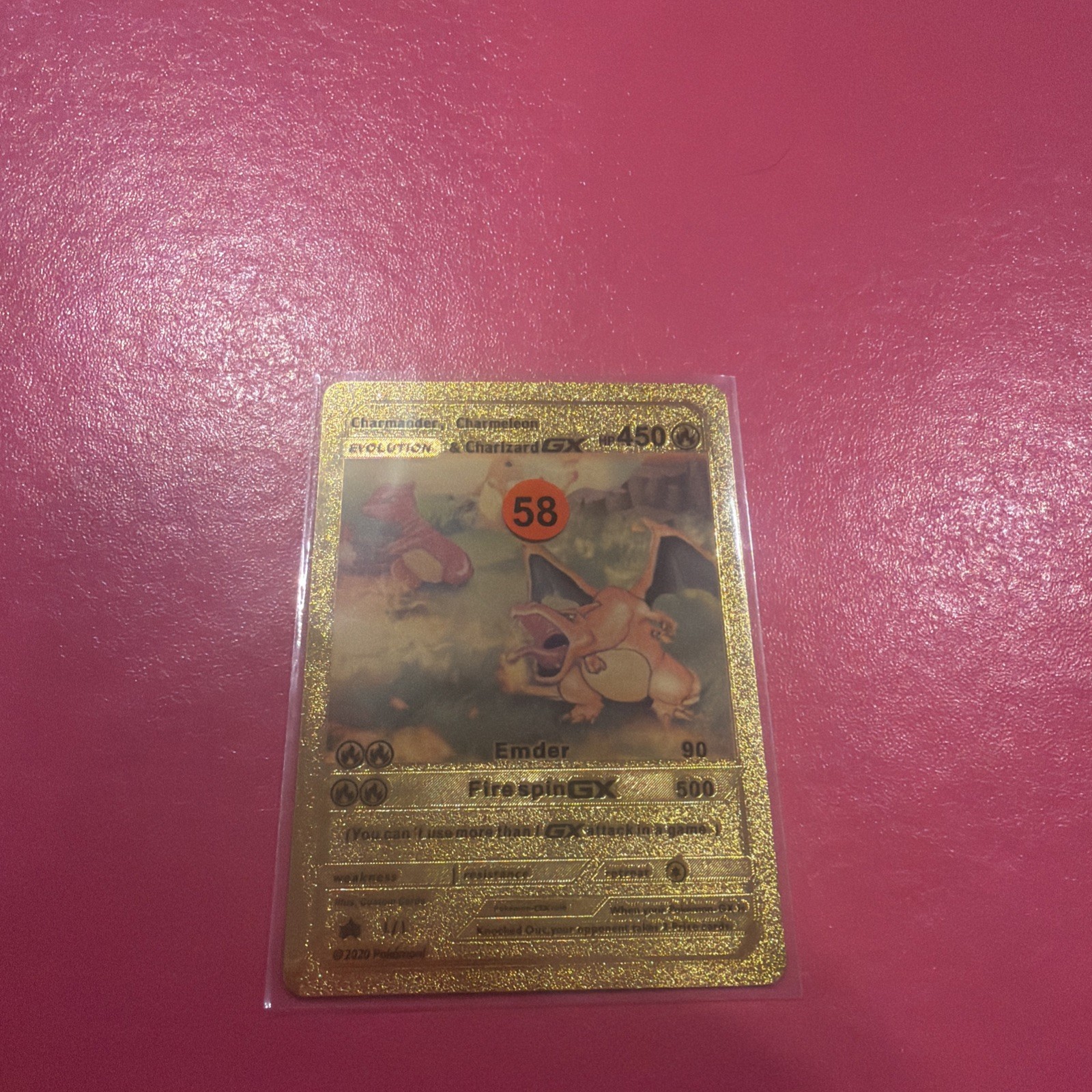 Charmander, Charizard, Charmeleon GX Gold Foil Fan Art Card HP450 2020 1/1 MINT