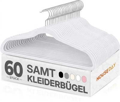 HOUSE DAY Kleiderbügel Samt 60 Stück, 60 Weiß 