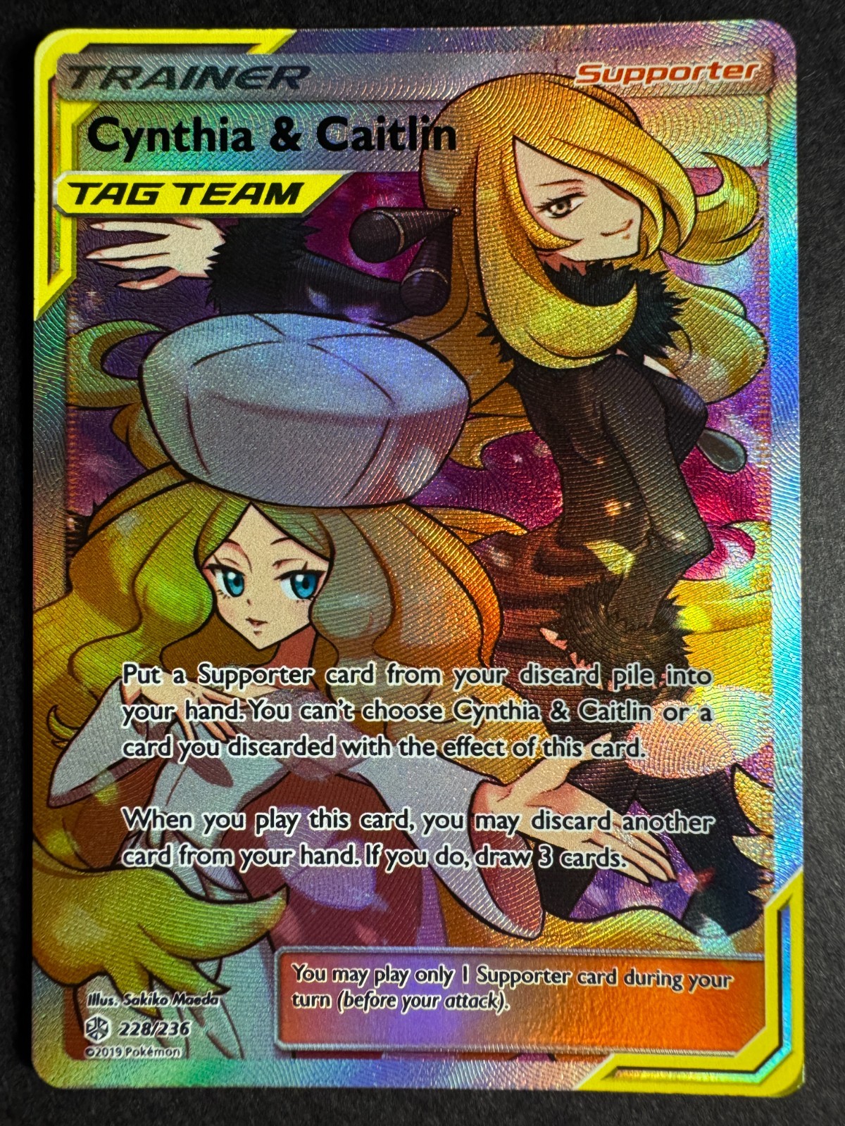 Cynthia & Caitlin Tag Team Full Art 228/236 Pokemon SM Cosmic Eclipse Near Mint