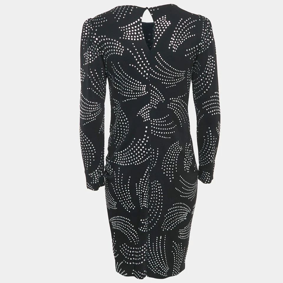 Saint Laurent BlackSilver блестящий печать Джерси плиссированные Midi платье M - Изображение 2 из 4