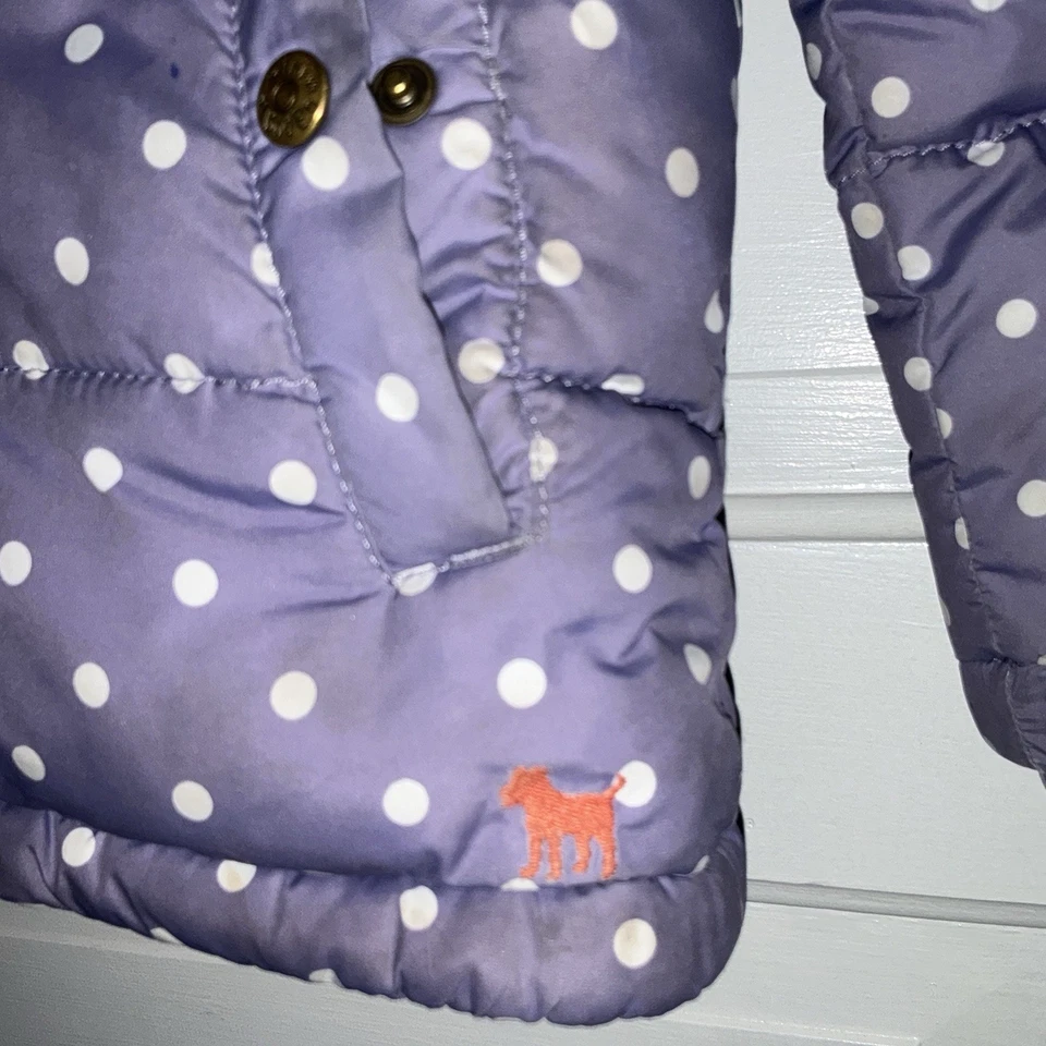 Abrigo con capucha Mini Boden a lunares talla 9-10 púrpura invierno acolchado Foto 3 de 4