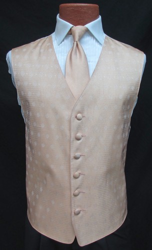 Men's Perry Ellis Peach Orange Tuxedo Vest & Tie Set Cruise Wedding Groom Prom - Picture 7 of 7