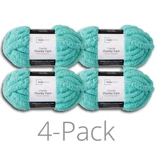 Chunky Chenille Yarn, 31.7 yd, Aqua, 100% Polyester, Super Bulky, Pack of 4