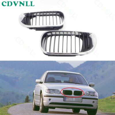 For BMW 3-Series E46 2001-2004 Chrome Front Bumper Grilles Radiator Grills Pair