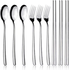 IQCWOOD Spoons and Forks Set, Flatware 3 Pair Silver 