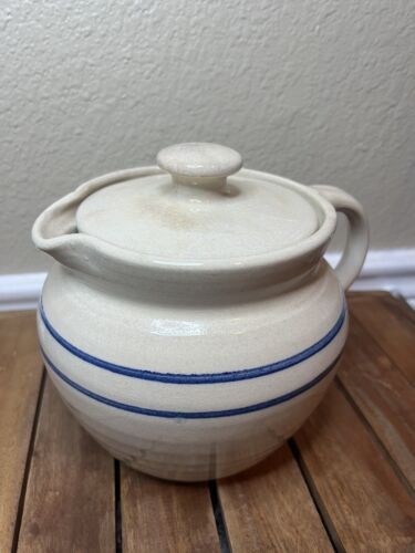 Marshall Pottery Pitcher W/lid Blue Stripe Master Potter Tommy Humphries Signed - Picture 4 of 9