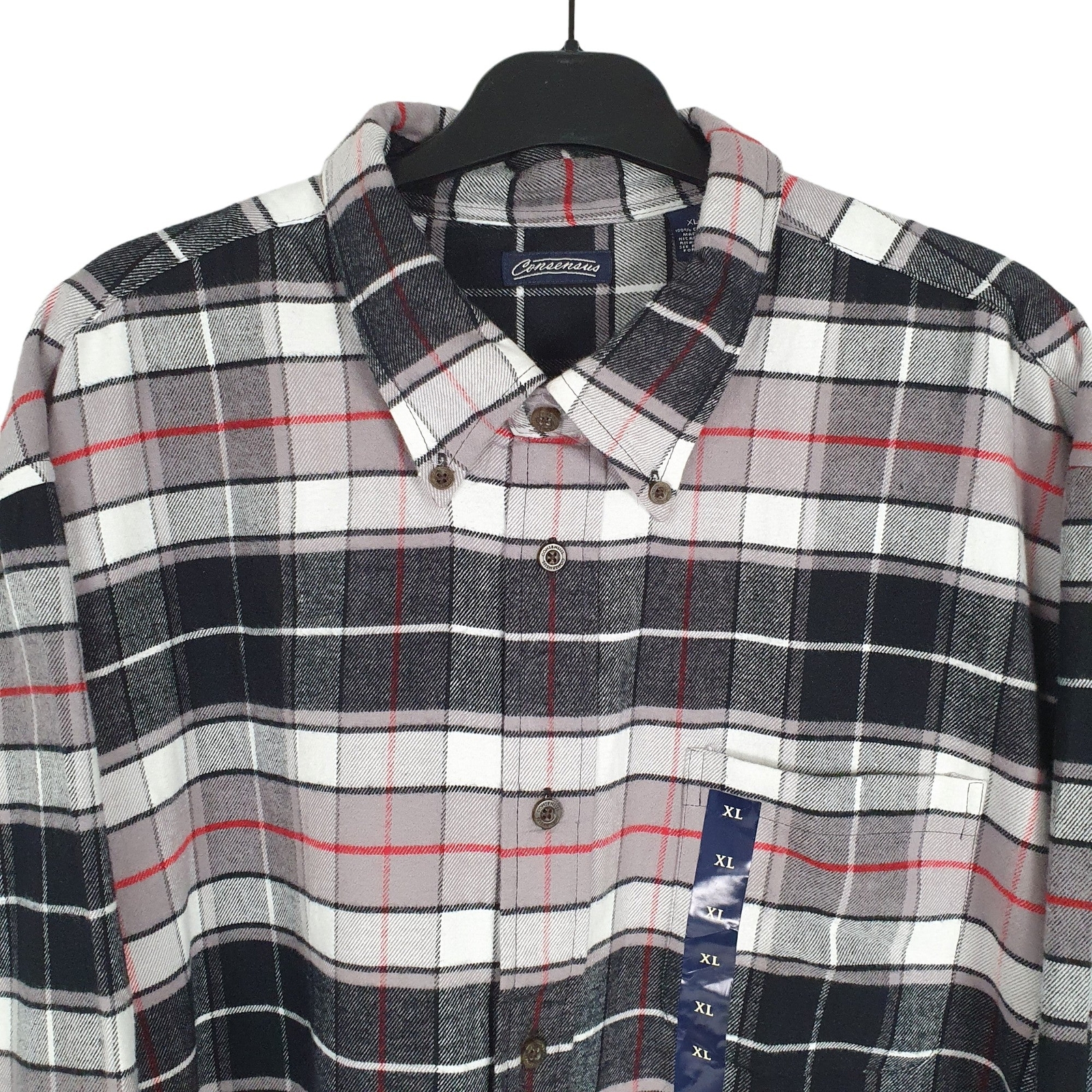 CONSENSUS Grey Check Shirt Shacket Overshirt Flannel Long Sleeve Casual Mens XL image 2