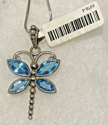 NWT 925 Sterling Silver Blue Topaz Firefly Pendant Necklace 20'' NEW
