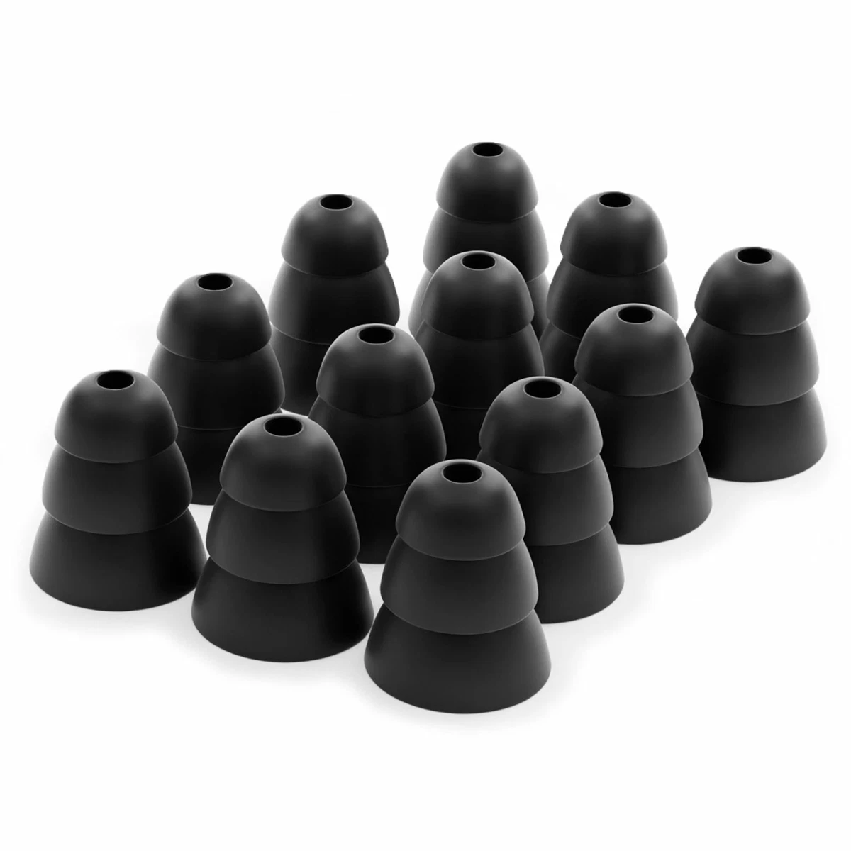 12 x Silicone EarBuds Ear Tips Triple Layer For Earphones in Black