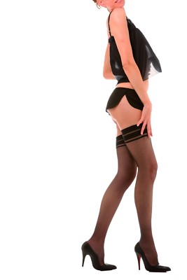 Well Black Sheer Thigh Highs Sexy Legs 15 Den Hold Ups Stay Ups Stockings France