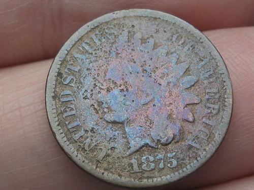 1875 Indian Head Cent Penny- Good/VG Details, Toned