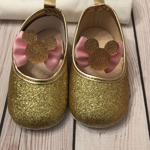 Chaussures Minnie Mouse premier anniversaire, chaussures à paillettes roses et or, premier anniversaire M - Photo 1 sur 3