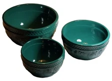 Vintage Set of 3 Green Serving/Mixing Bowls  Nesting Fruit Pattern