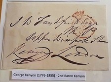 George Kenyon 2nd Baron Kenyon - Signed Envelope signature (1776-1855) Rare